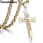 Cross Pendant Men's Necklace Stainless Steel Byzantine Chain Gold Silver Color