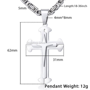 Cross Pendant Men's Necklace Stainless Steel Byzantine Chain Gold Silver Color