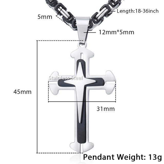 Cross Pendant Men's Necklace Stainless Steel Byzantine Chain Gold Silver Color
