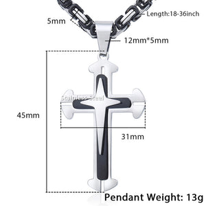 Cross Pendant Men's Necklace Stainless Steel Byzantine Chain Gold Silver Color